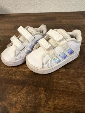 adidas Kids White Sneakers with Iridescent Stripes